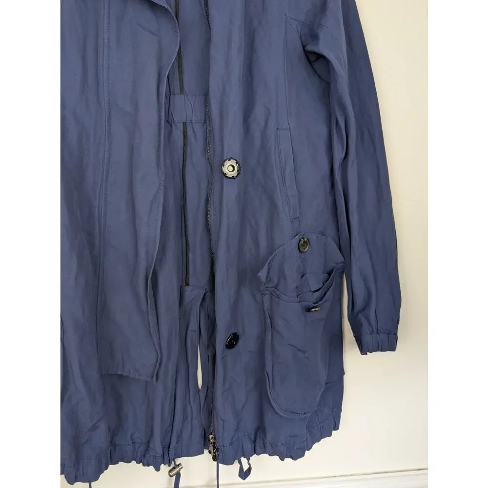 L'Agence Parka Jacket Metallic Utility Designer Luxury Pockets Blue Size M